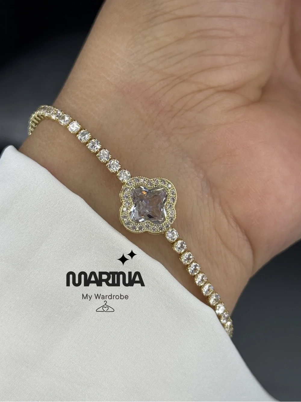 MARINA Gold Bracelet with Clear Crystal Flower Accent